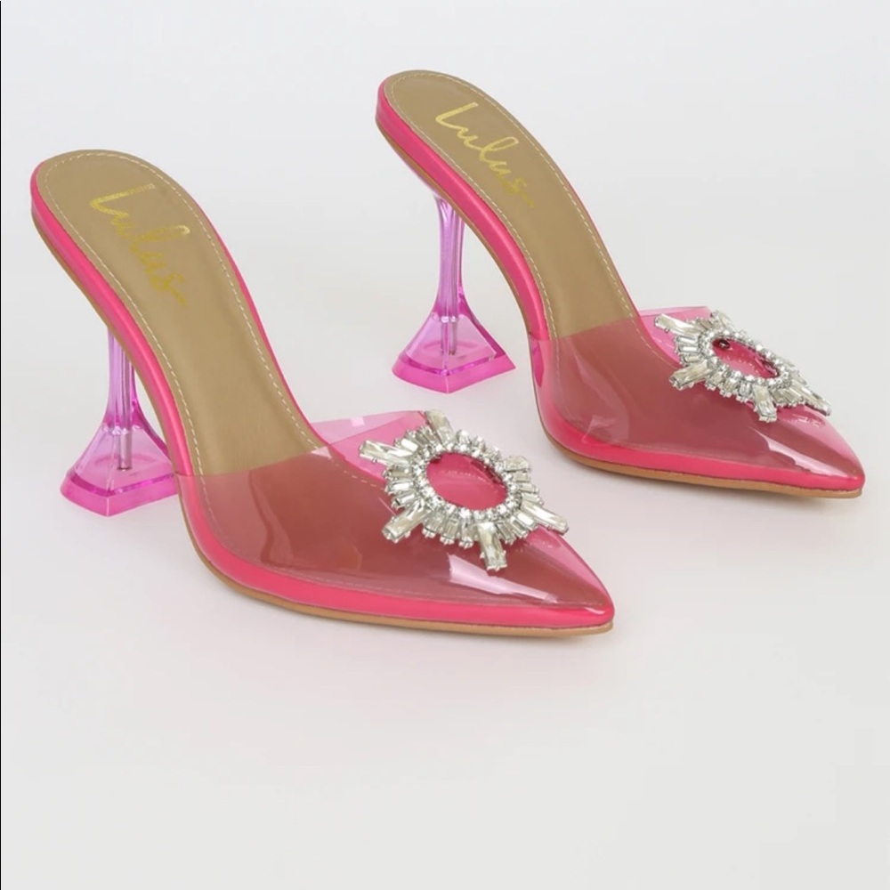 Lulus Midnight-L Pink Rhinestone Pointed-Toe Heels size 7.5